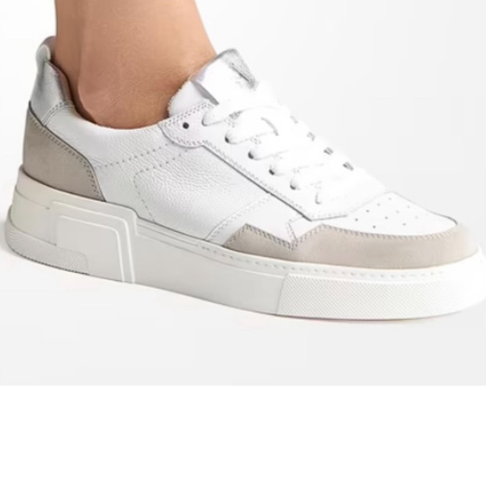 Platform Sneaker
White Leather Gray Suede combo
Never Worn, in Box